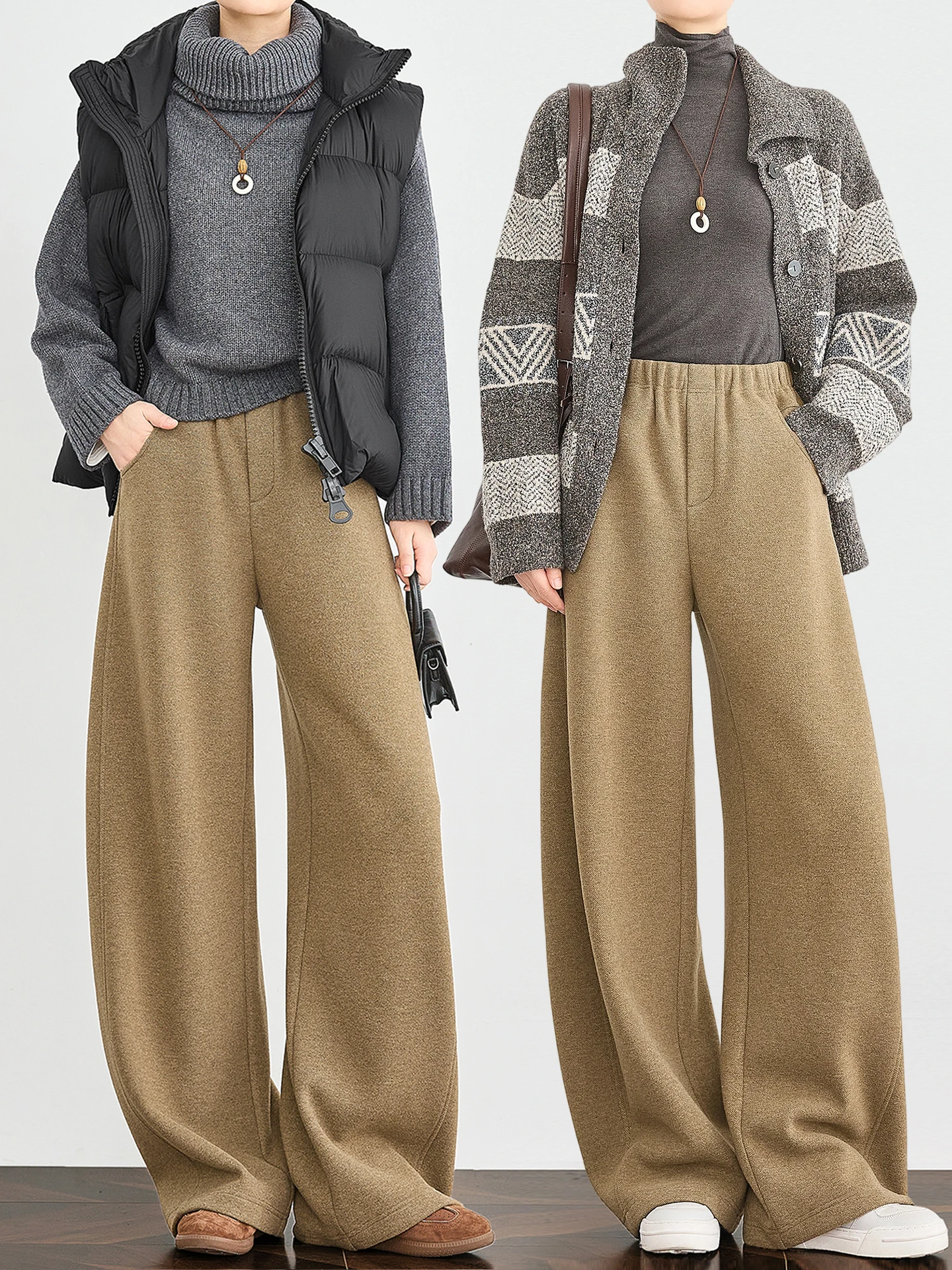 

TUMPUS Soft Touch Wool Knitted Wide Leg Pants Spor Loose Fit Thiened Winter Casual Trousers for Women High Waist Polyeste...