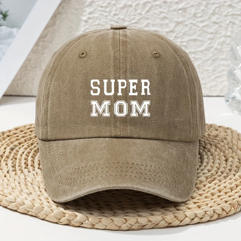 Super Mom gewaschene Vintage-Baseballkappe mit Buchstabendruck, weichem Oberteil und lässiger Kopfbedeckung mit gebogener Krempe für den Außenbereich