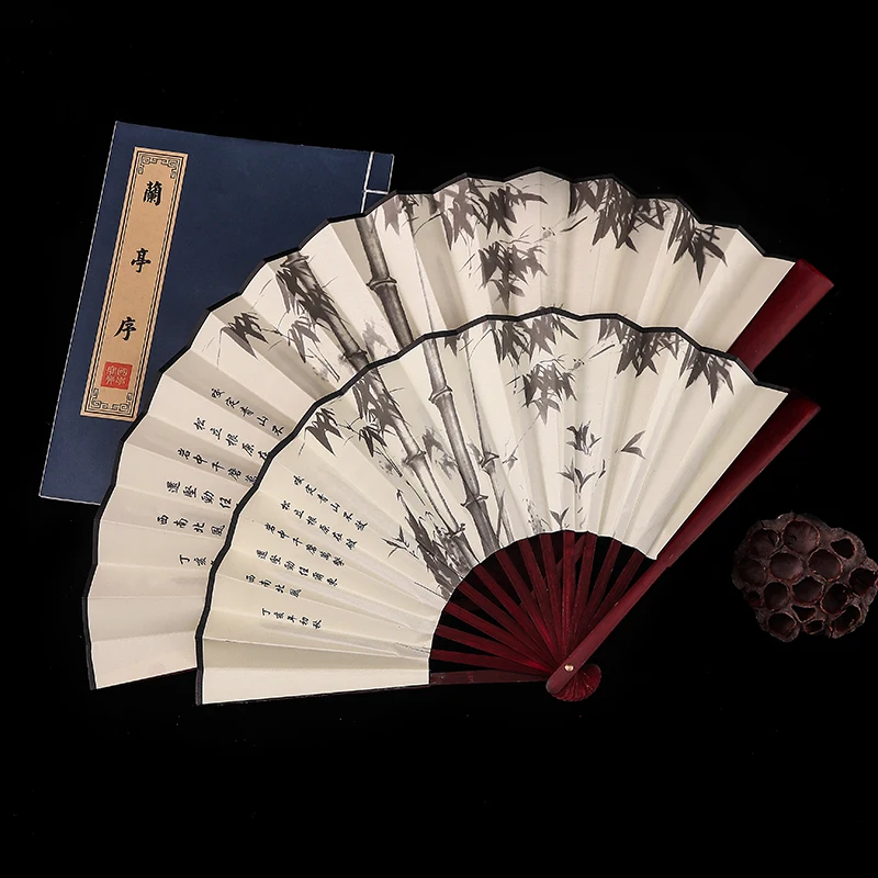 

2pcs Chinese Retro Folding Fan Bamboo Xuan Paper Folding Fan Vintage Hanfu Cosplay Hand Paper Fans Portable Folding Fans