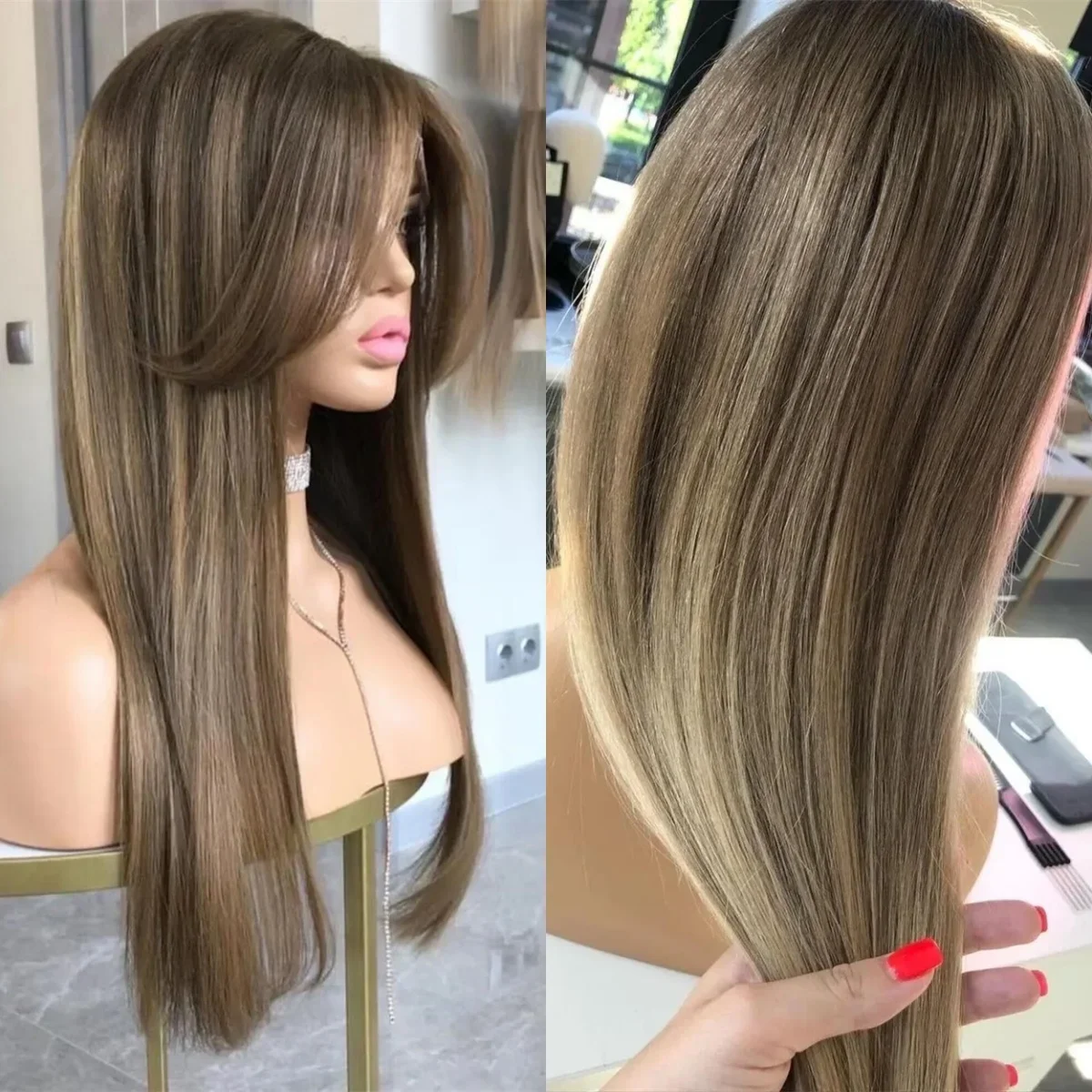 

Natural 18inch Highlight blonde straight 5x5 Lace Front Hair 100% Human Hair Wig 150 Density with Baby Hair Pre-Plucked Soft Wig