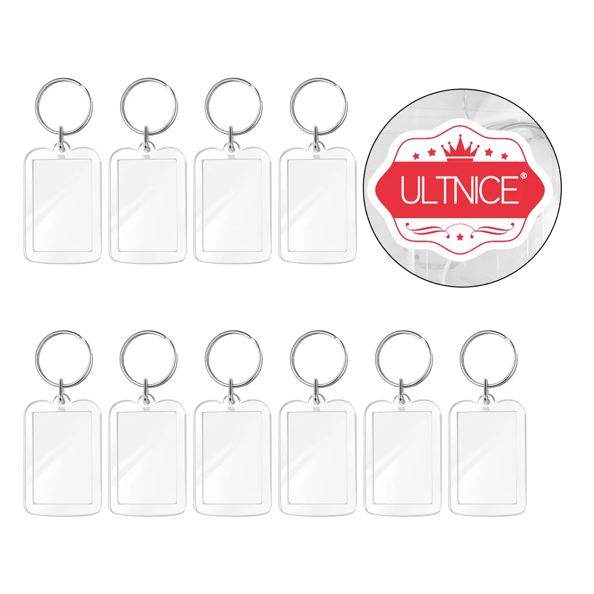 ULTNICE 10pcs Blank Insert Photo Frame Split Ring Keychain Functional Keyring Picture Frame photo frame keyring