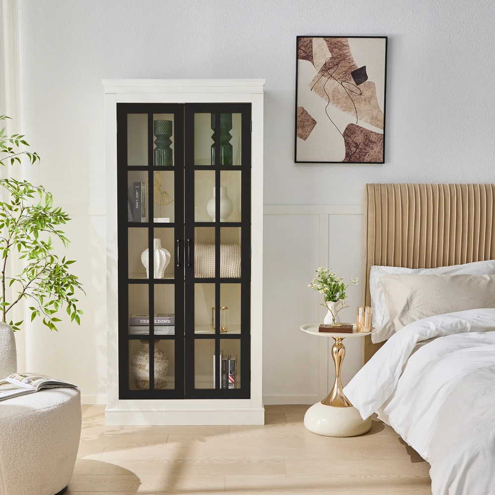 

Высокий шкаф-витрина 71,2 дюйма со стеклянными дверцами, китайский шкаф в деревенском стиле, шкаф для сувениров для коллекционных фигурок, трофеев