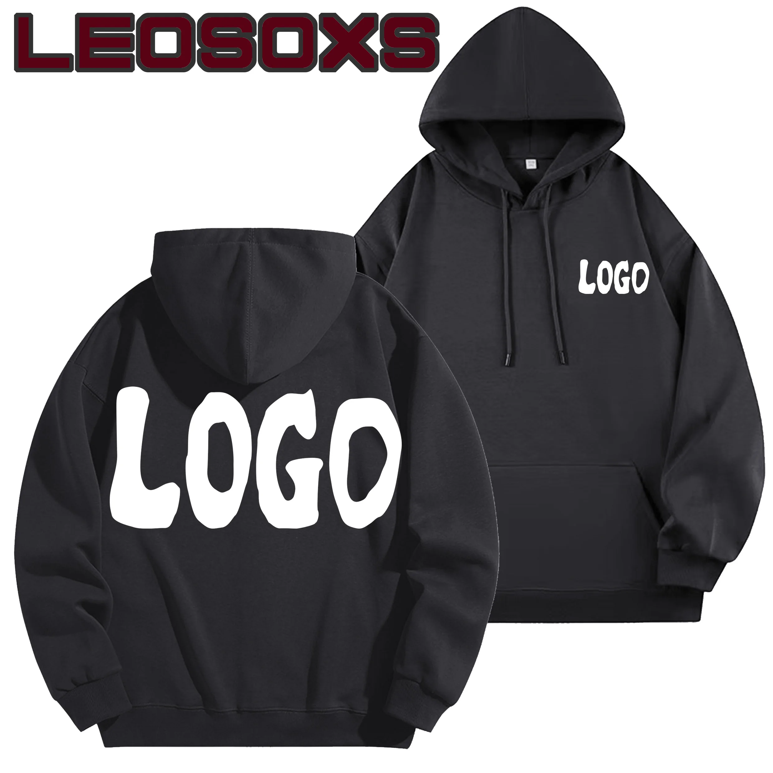 DIY Custom Logo Black Hooded Sweatshirt Pure Cotton Long-Sleeved Pullover Casual Top for Men And Women Autumn Winter Fashion