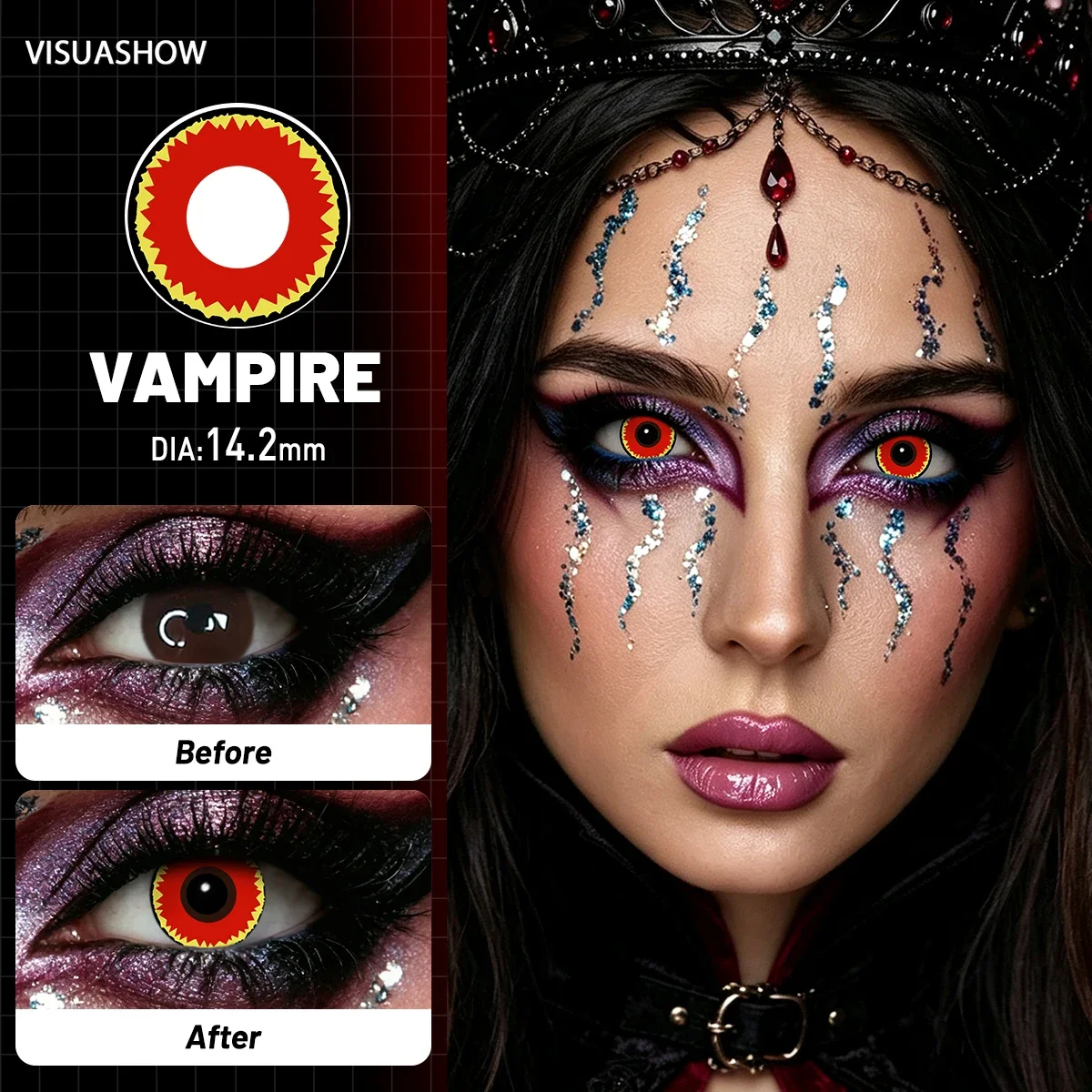 Lalens Grüne Anime-Cosplay-Farbkontaktlinsen, 1 Paar, 14,2 mm, Kosmetiklinsen für Cosplayer, Halloween, Weihnachtsfeier, Kostüm, Augen-Make-up – Detail 22