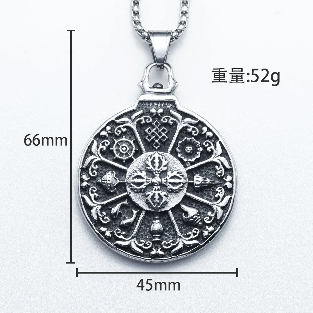 National Style Retro Nine Palaces Eight Trigrams Twelve Zodiac Zodiac Double Sided Pendant Circular Stainless Steel Necklace