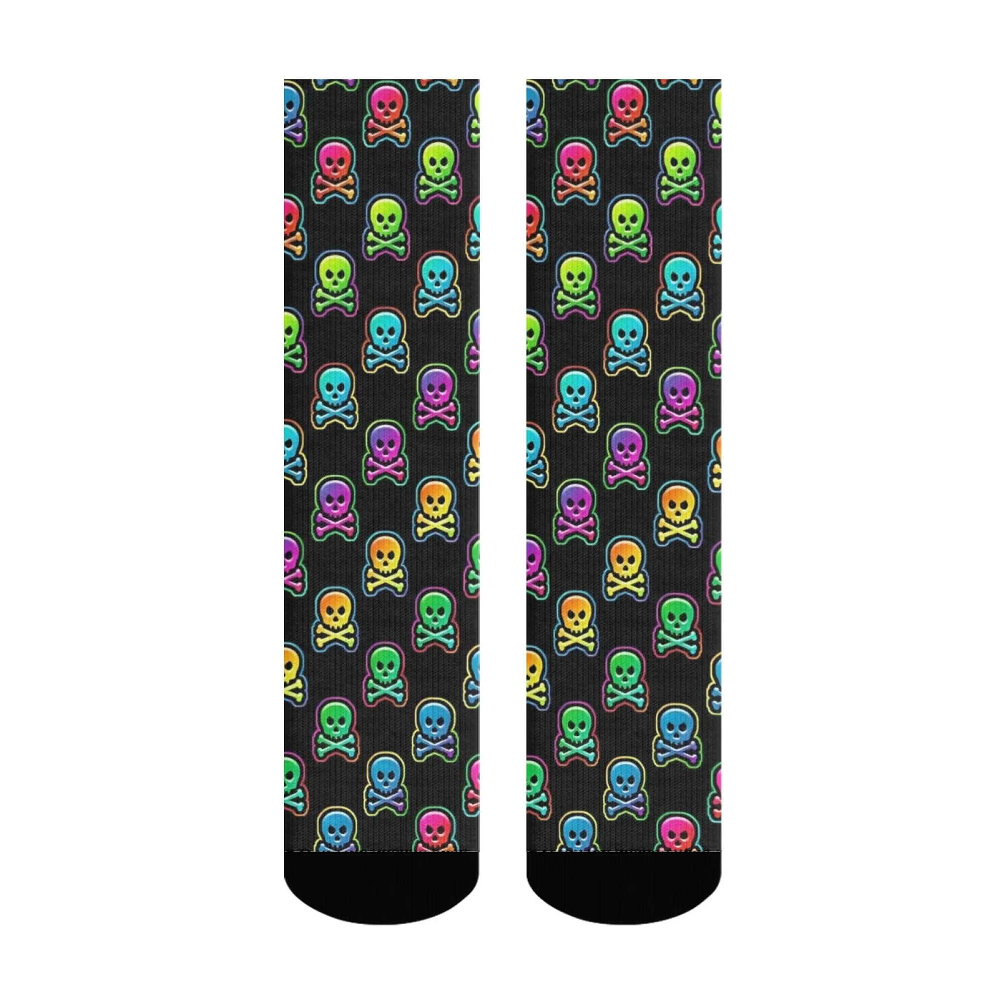 Moda legal neon crânio & ossos cruzados tripulação meias para homens e mulheres na moda retro nervoso impressão rua moda para casal presente casual