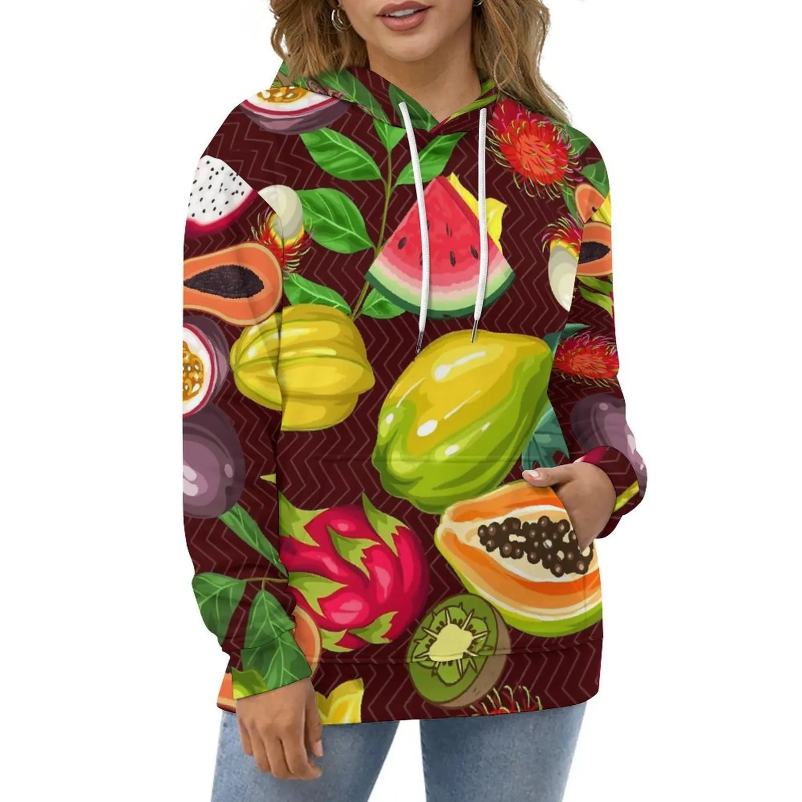 

Tropical Fruit Print Casual Hoodies Fruits Slices Trendy Design Loose Hoodie Autumn Street Style Oversize Hooded Sweatshirts