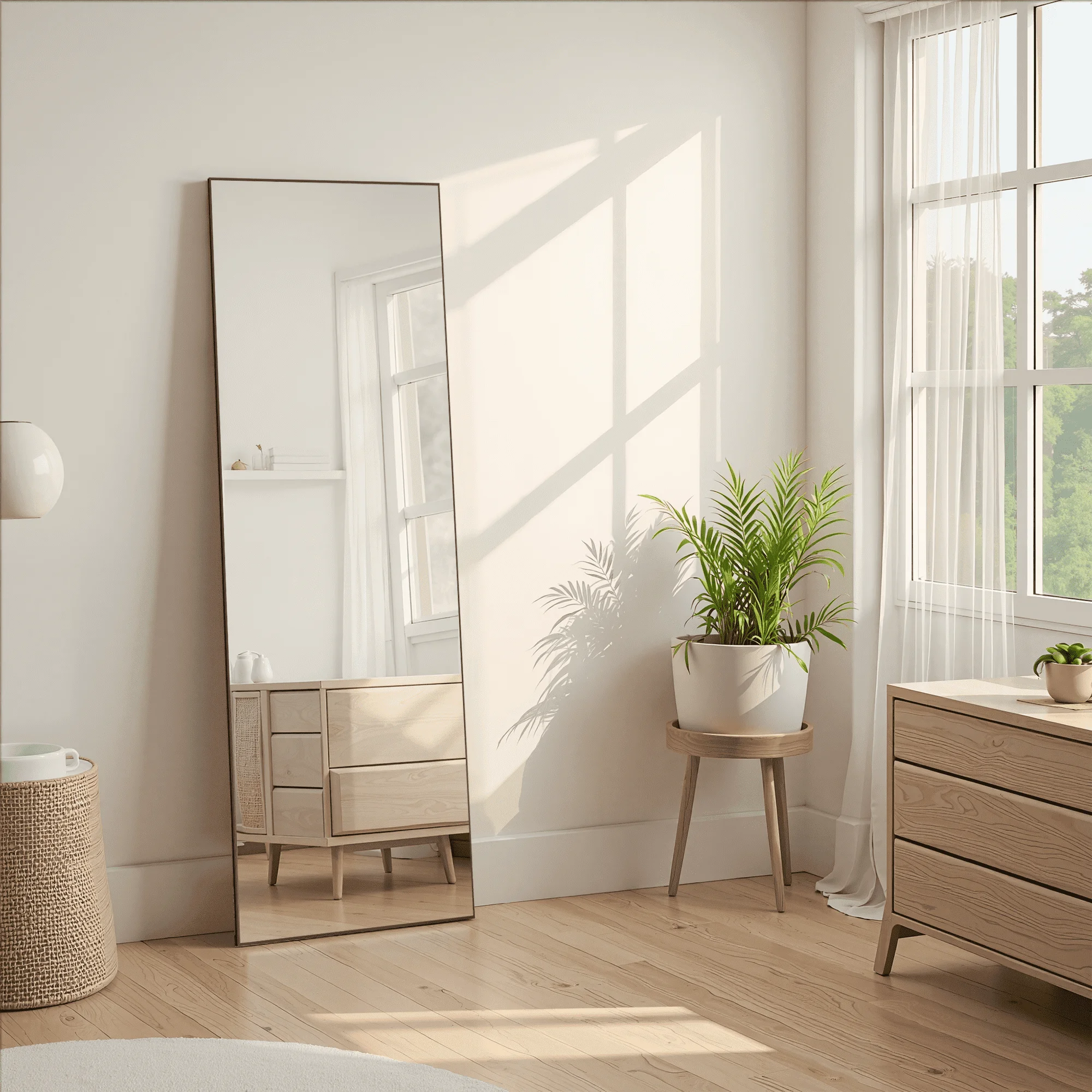

Full Length Floor Standing Mirror with Adjustable Bracket and Sleek Black Alloy Frame