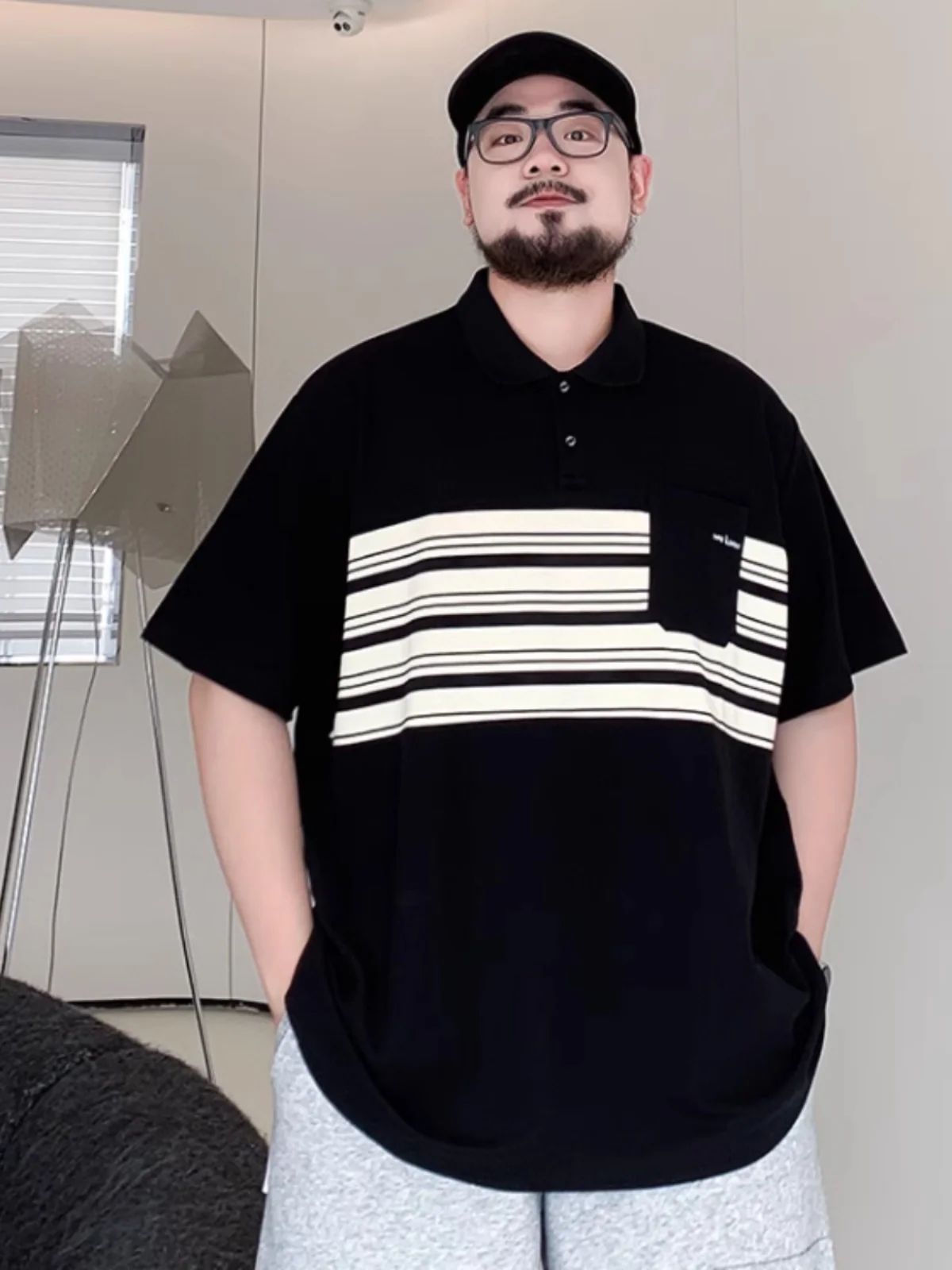 

Летняя мужская повседневная свободная футболка большого размера в полоску с пэчворком, модная молодежная футболка с деталями