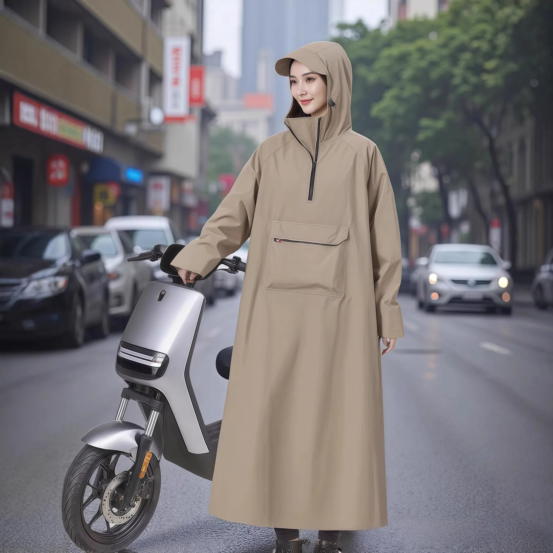 Thicken Oxford Waterproof Long Raincoat Electric Motorcycle Bicycle Riding Rain Poncho Rain Gear Loose Oversized Hooded Rainwear
