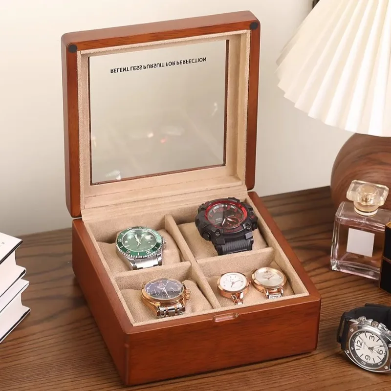 

Solid Wood Watch Box Portable Mens Watch Case Storage Box Elegant Travel Saves Watches Organizer Small Luxury Fashion Gift Idea