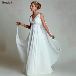 Thinyfull Greek Goddess Wedding Dresses V Neck Empire A Line Full Length Chiffon Summer Beach Pregnant Bridal Gown Customized