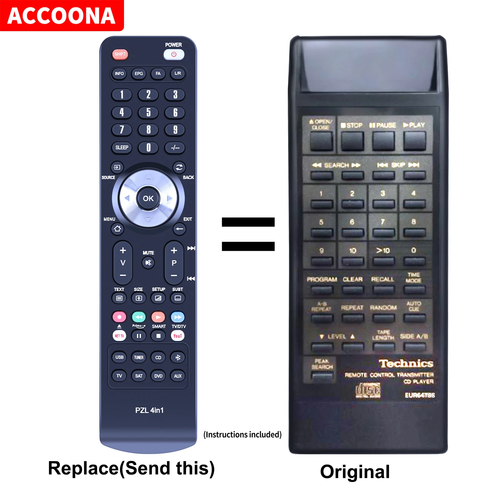 Replacement remote control for Technics EUR64796 SL-P277 SL-P277A