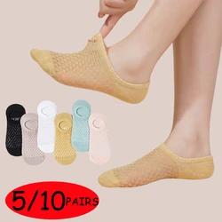 5/10 Pairs Boat Socks For Women Summer Thin Mesh Breathable Transparent Socks Female Non-slip Invisible Shallow Crew Socks