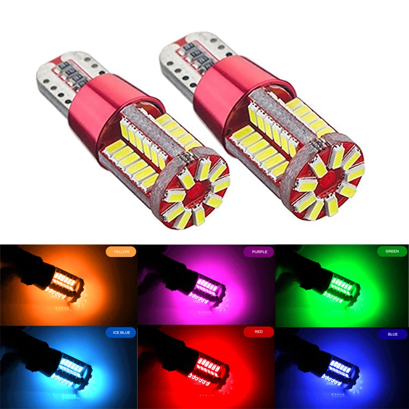 

2pcs T10 W5W LED Bulbs 3014 57SMD Canbus No Error Car Interior Dome Reading License Plate Light Signal Lamp 6000K White Red Blue