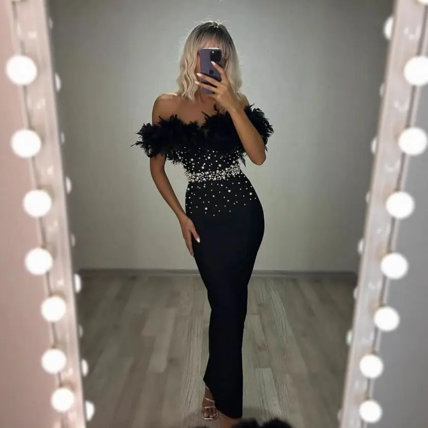 

Роскошные черные вечерние платья без рукавов, длиной до щиколотки, с бисером, элегантные платья с камнями, наряды для выпускного вечера.