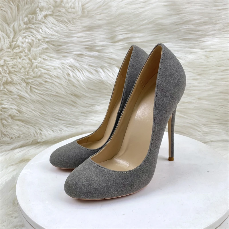 Keshangjia Women Round Toe 12cm High Heels Suede Fashion Sexy Shoes Women Pumps Wedding Shoes Business Working Shoes Woman