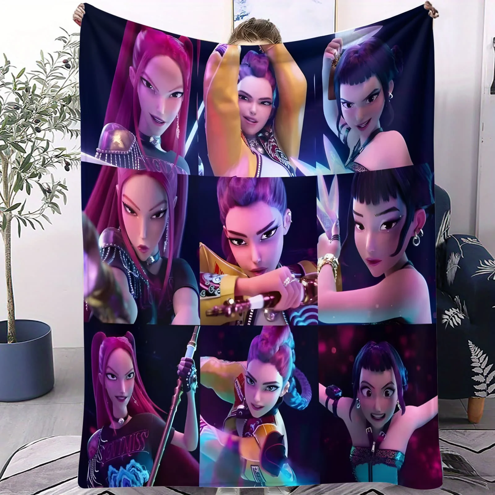 K-Pop Huntrix بطانية قطيفة الكونية المحارب فتاة مجموعة تصميم لينة رمي لغرفة النوم أريكة غرفة الألعاب مثالية لمحبي أنيمي المراهقين