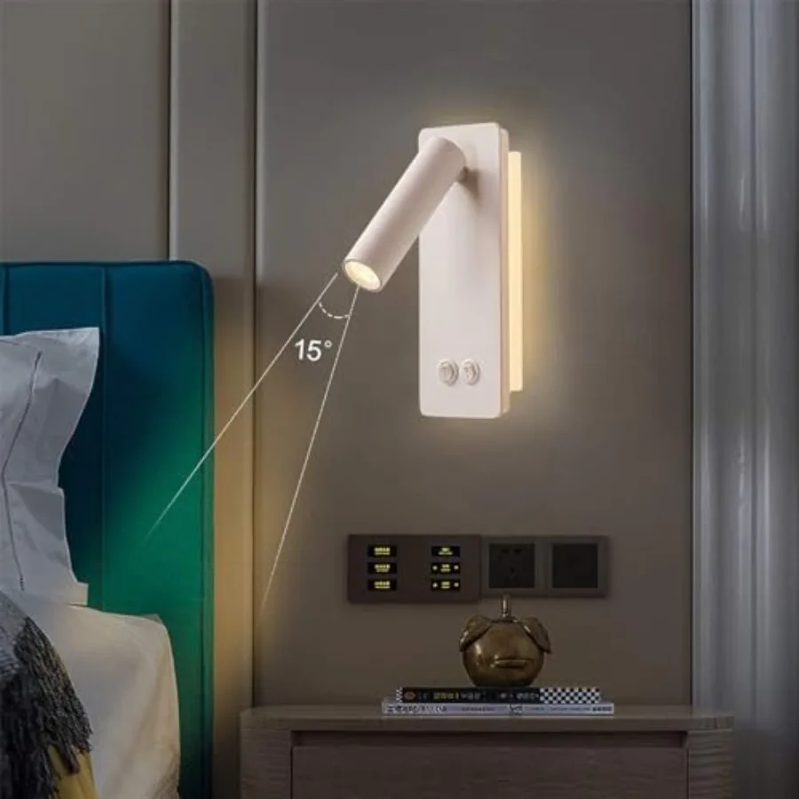 Bedside Reading Lamp Wall Mounted, LED Wall Reading Lights for Bed, Plug in Wall Sconce Set of 2, Bed Reading Light 3W 3000K Bo