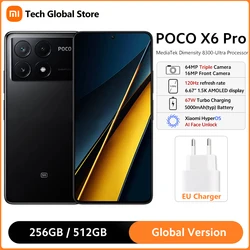 Глобальная версия смартфона POCO X6 Pro 5G, 12 ГБ, 512 ГБ, размер MTK, 8300-ультрапроцессор, 6,67 дюйма, 120 Гц, AMOLED-дисплей, камера 64 МП