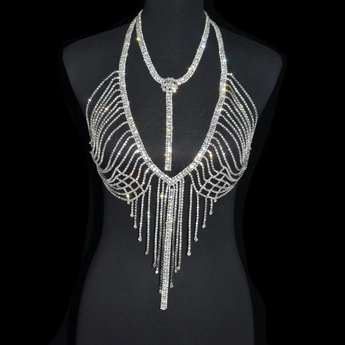 Sexy Luxurious Tassel Underwear Shiny Body Chain For Women Rhinestone Crystal Bra Birthday Party Clothing Accessories festival