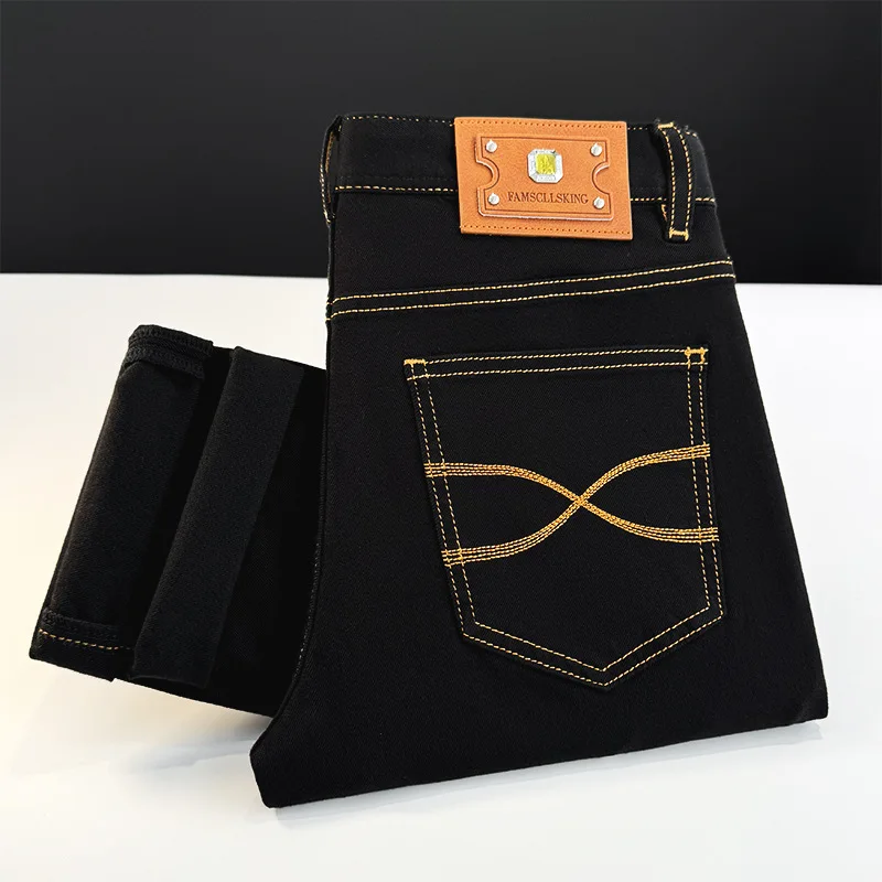 

High end jeans men's autumn slim fit small foot trendy brand light luxury 2026 new casual black long pants