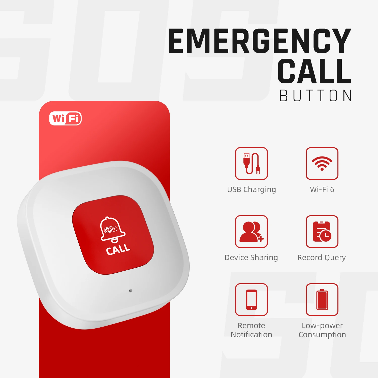 WiFi Tuya SOS Button Health Alert Systems Personal Alarm Security Waterproof with Drawstring for Disabled Older Child Call