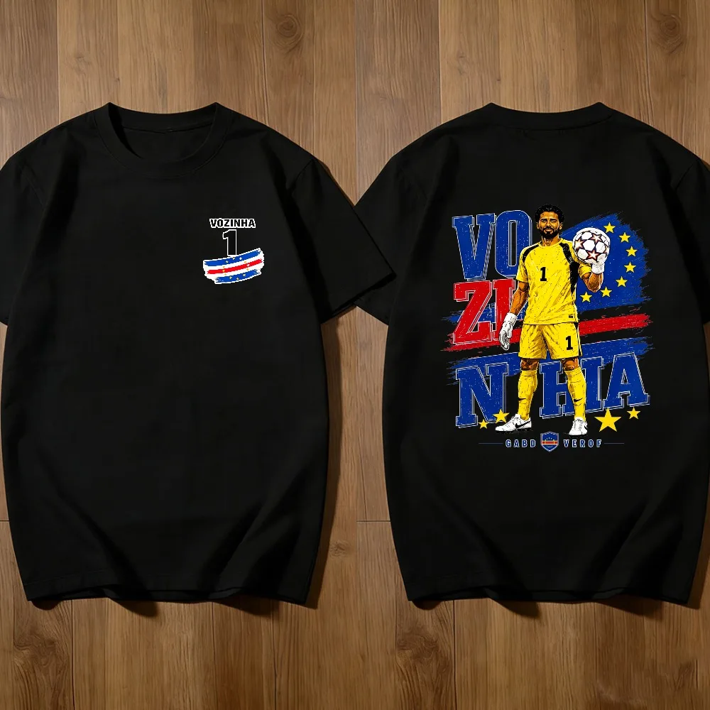 Shield Frame Number 1 Graphic Printed Tee Vozinha Cape Verde Signature Style Diving Save Goalie Back Print Small Flag Patch Tees