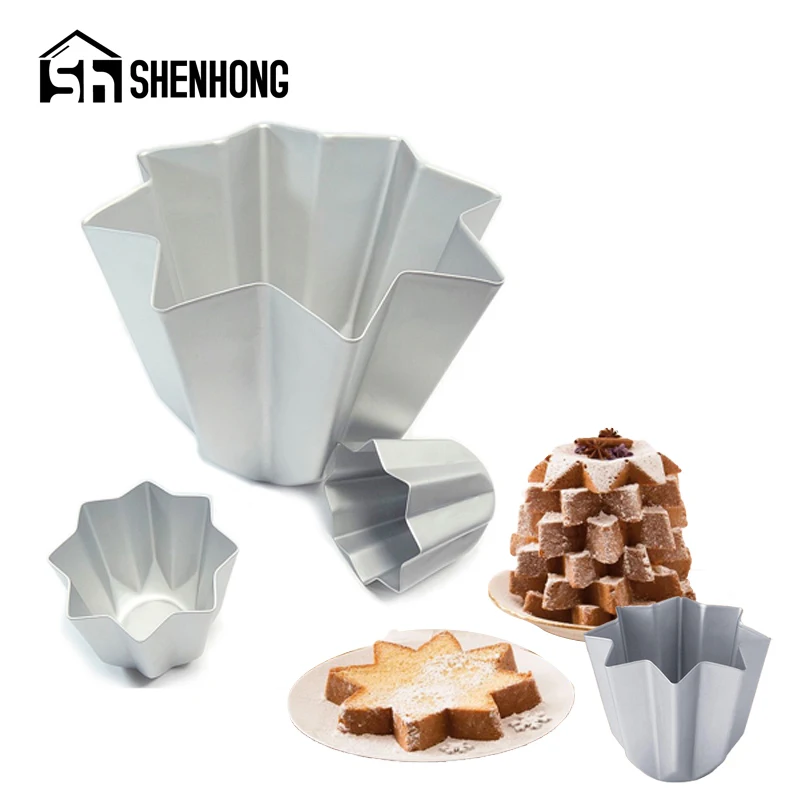 SHENHONG Silver Aluminum Alloy Octagon Cake Moulds Star Shaped Italian Pandoro Bread Molds Kitchen Baking Tools Mousse Bakeware