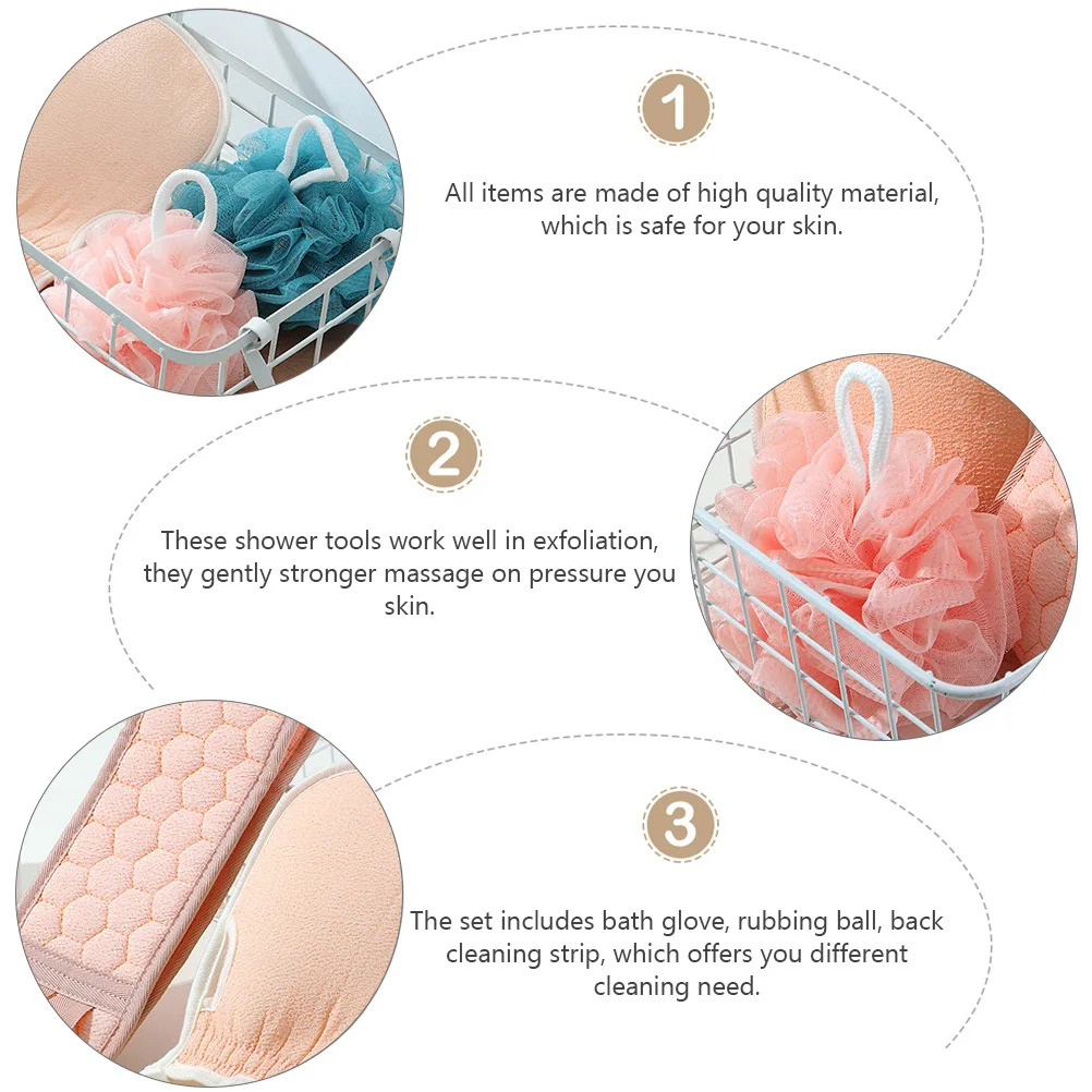 

1Set Shower Accessories Exfoliation Kit with Bath Glove Scrubber Ball Back Cleaning Belt for Smooth Skin Bathroom Supply