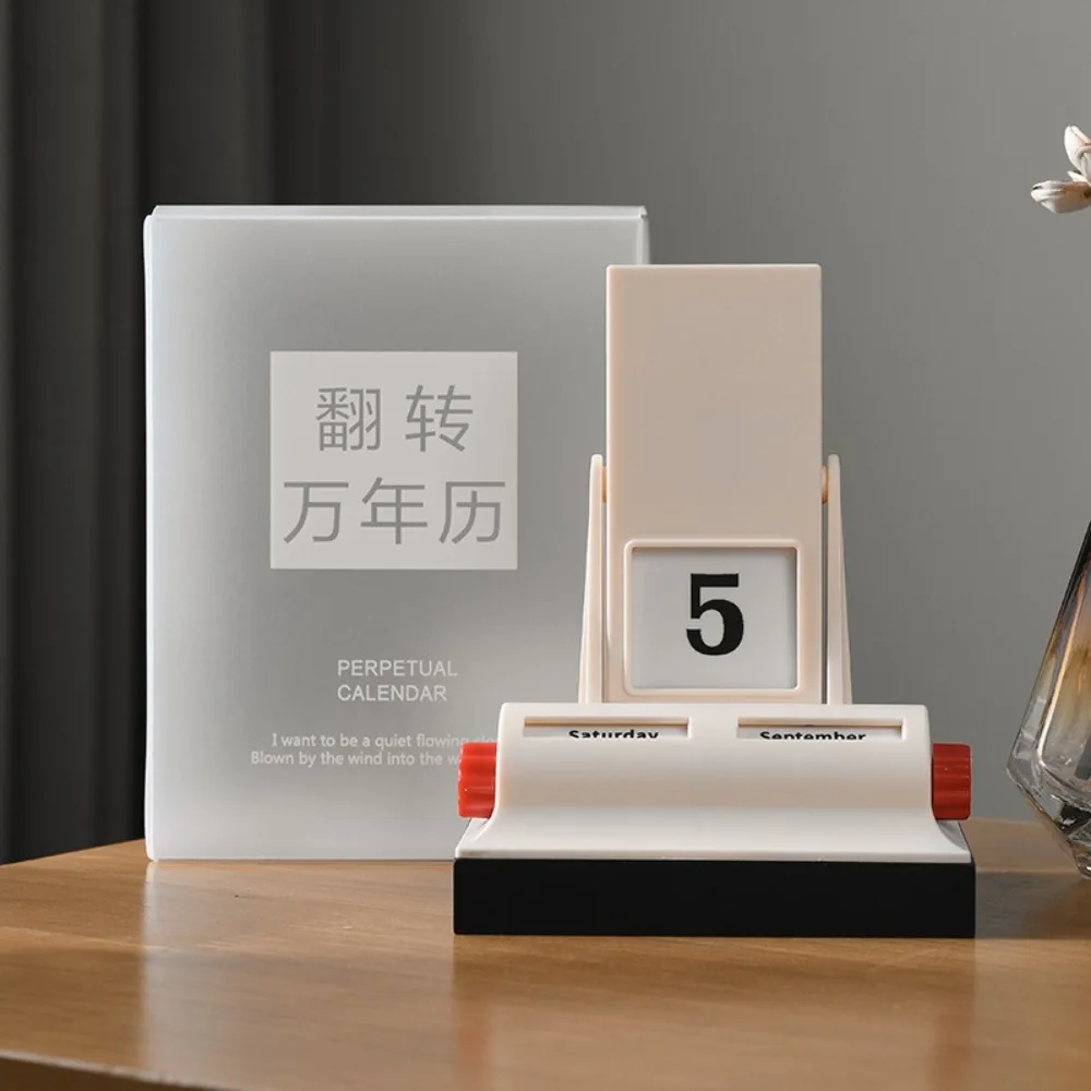 

Creative Light Luxury Flip Calendar Retro Decorative Desk Calendar Plastic Beige Tabletop Ornament Living Room