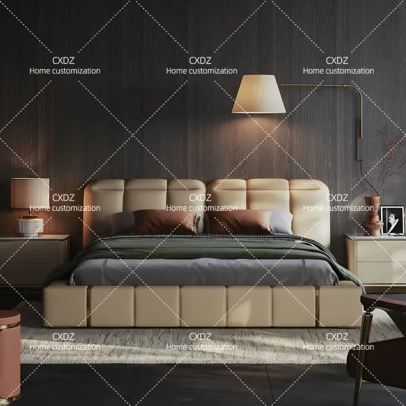 Italian Minimalist Smart Bed Luxury Villa Customization Light Luxury Multi Functional Full Leather Double Bed