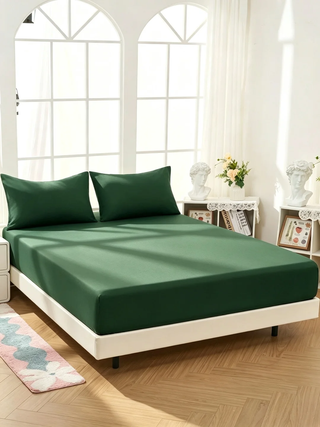 1 dark green bed sheet, minimalist mattress cover, soft and breathable, suitable for double/full-size/oversized/standard size