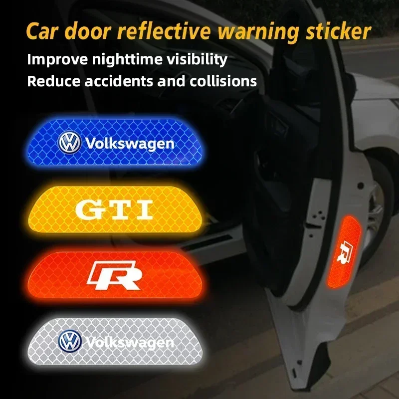

4Pcs Volkswagen Safety Warning Night Reflection Car Stickers For VW Scirocco GTI Polo Golf CC T5 GTE Passat Variant b6 Jetta