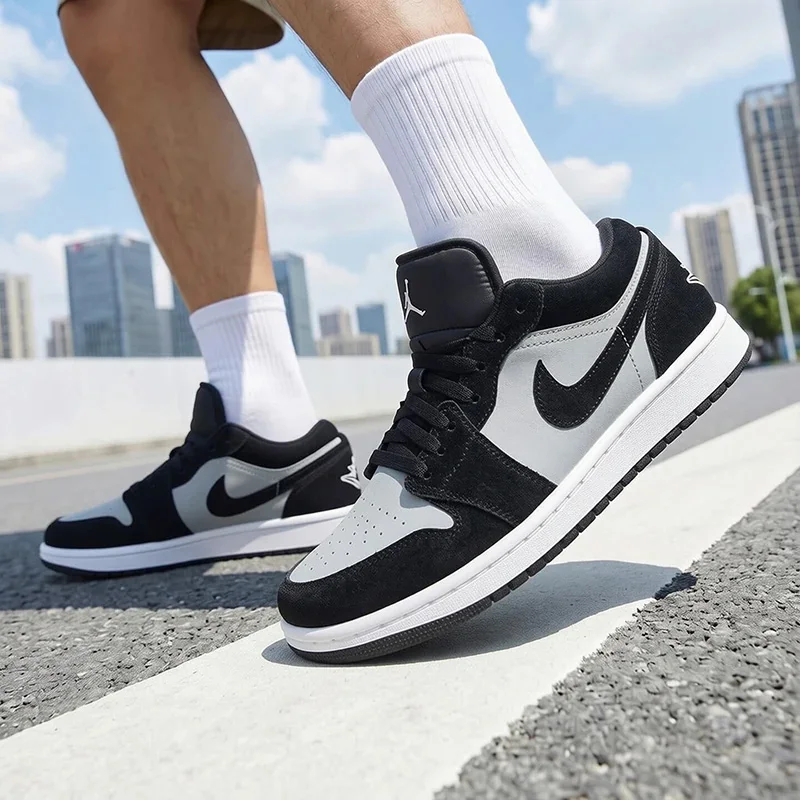 Nike Authentic Men's Shoes - Black and Gray AJ1 Air Jordan 1 Low Top Retro Sneaker Basketball Shoe 553558-048