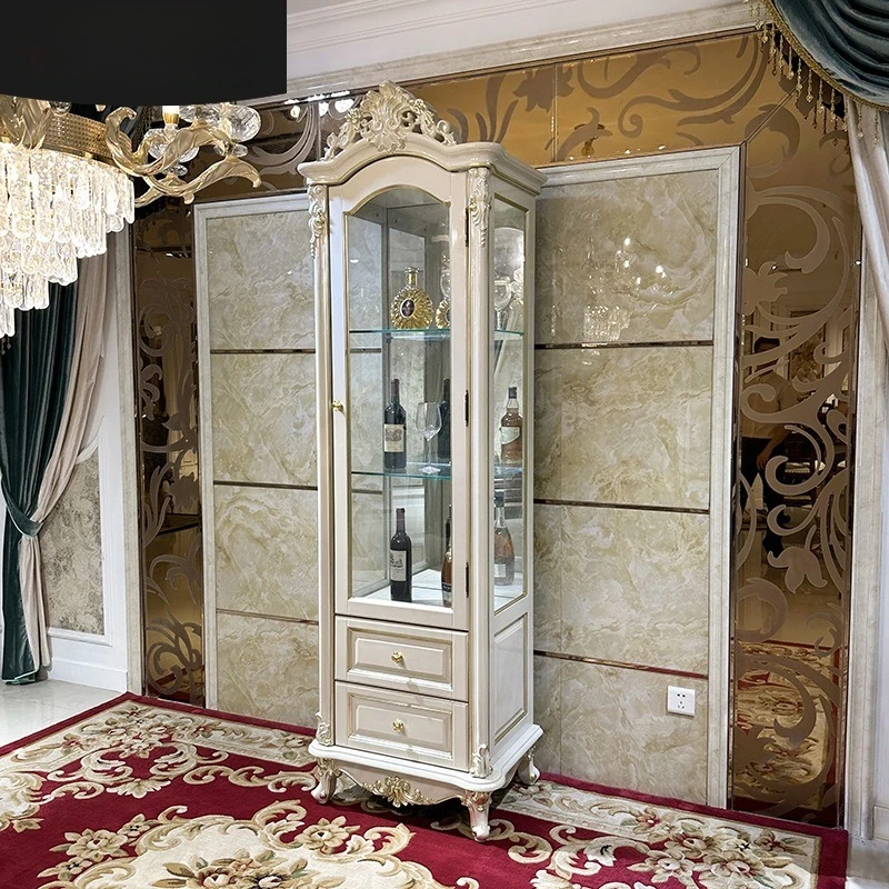 Factory Direct 2026 French solid wood single-door wine cabinet, European carved living room glass display cabinet, locker living