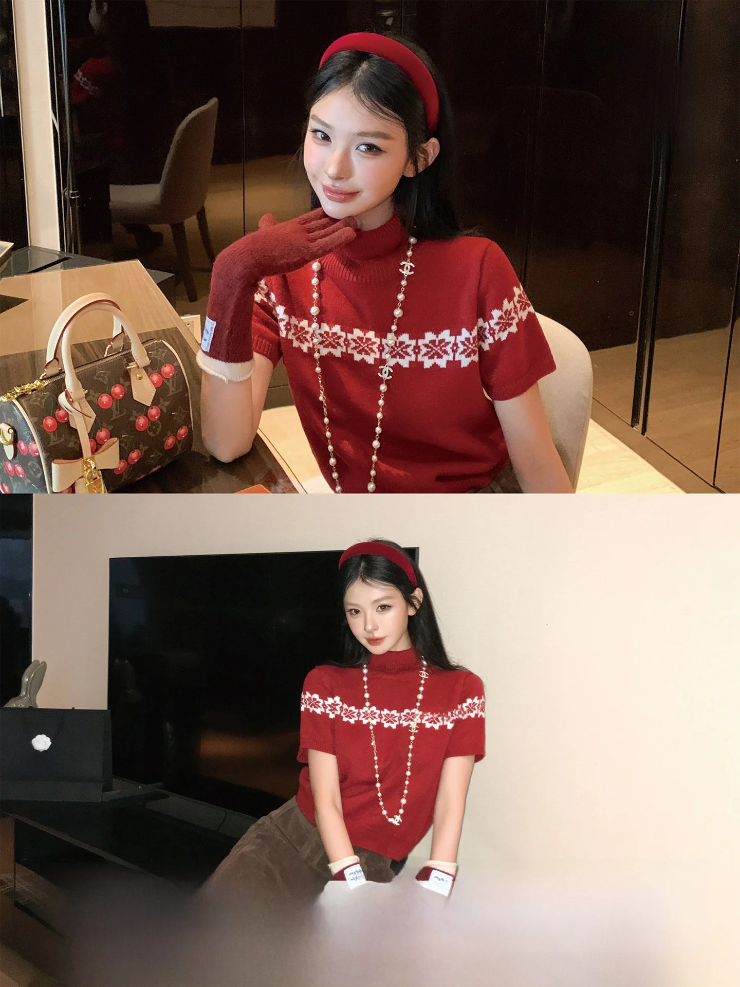 

Okaaay Cisas Overture Осенне-зимний винтажный свитер с узором Fair Isle, высоким воротником и коротким рукавом, женский повседневный свитер