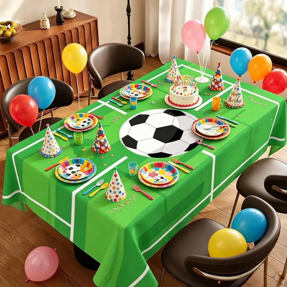 Soccer Party Tablecloth Football Field Design Rectangle Table Cover for Birthday Sports Game Day Dining Room Decorations