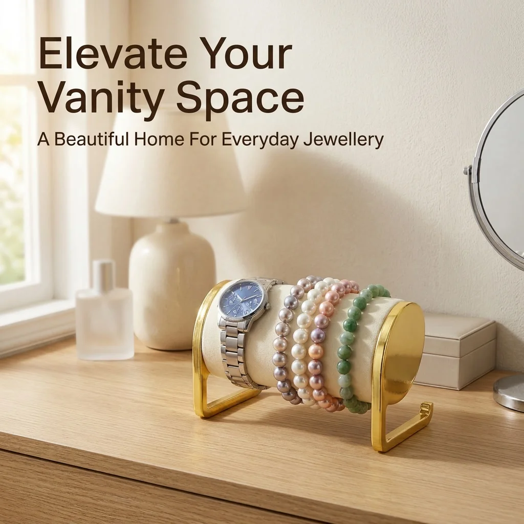 3‑Size Velvet Bracelet Display Stand, Gold Frame Jewelry Watch Bangle Storage Holder Showcase For Shop & Home