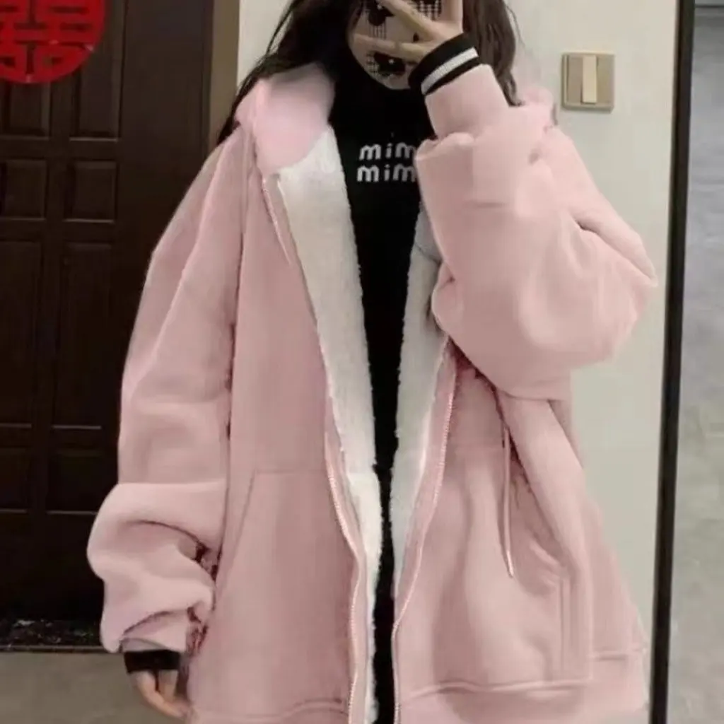 

Women's Autumn Winter Thickened Lamb Fleece Sweater Coat Warm Plush Jacket New Style Lazy Windproof Casual Outerwear