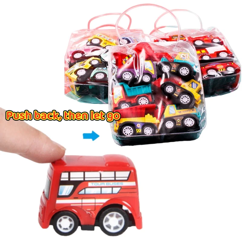 6 stks/set Originaliteit Kinderen Mini Trek Auto Inertie Speelgoed Bouwvoertuig Brandweerwagen Model Set Jongens Verjaardagscadeau