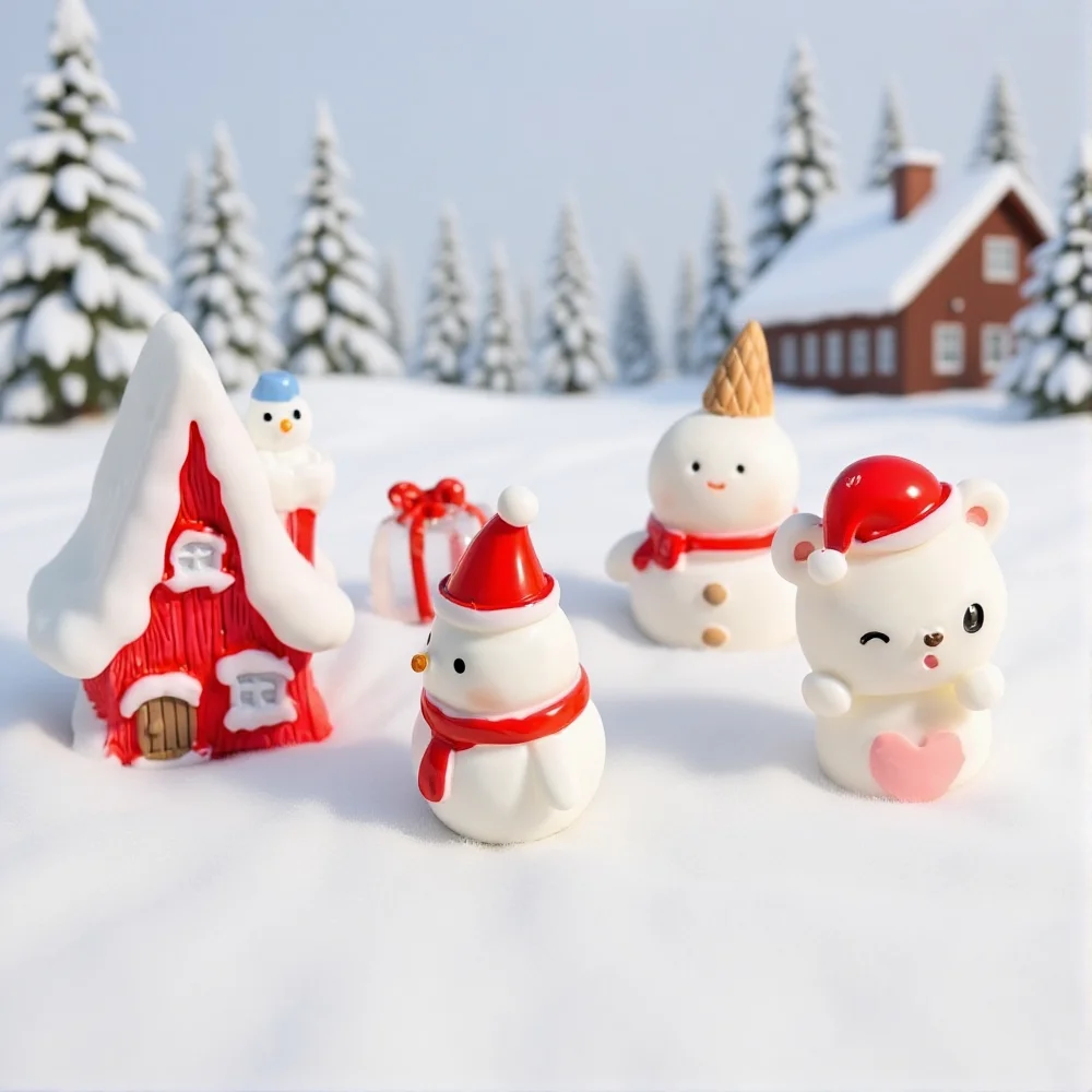 Christmas Figurine Vibrant Christmas Pig Ornament Snowman Decoration Handcrafted Micro Landscape Accessory For Christmas Office