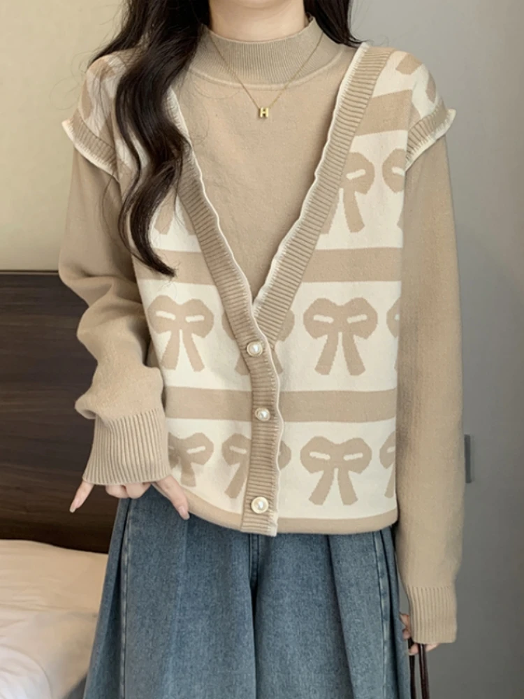 

Slimming Knitted Base Shirt Half High Collar Women's plus Size Spring Autumn Fashionable Fake Two-Piece Top Korean Style Sweater