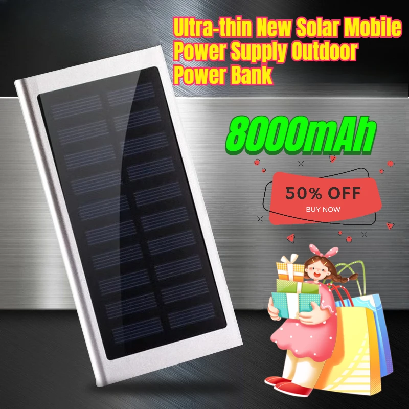 

8000mAh Ultra-thin New Solar Mobile Power Supply Outdoor Power Bank