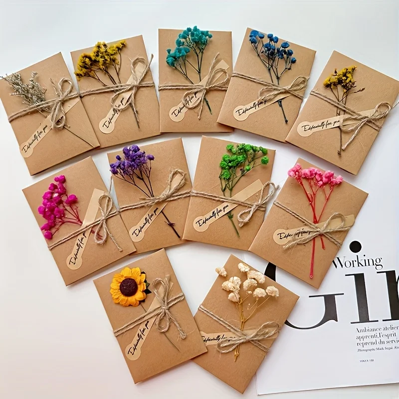 8 Sets handgefertigte Grußkarten aus Kraftpapier mit Blumen, für Geburtstage – Dankes- und Segenskarten mit Engelsmotiv