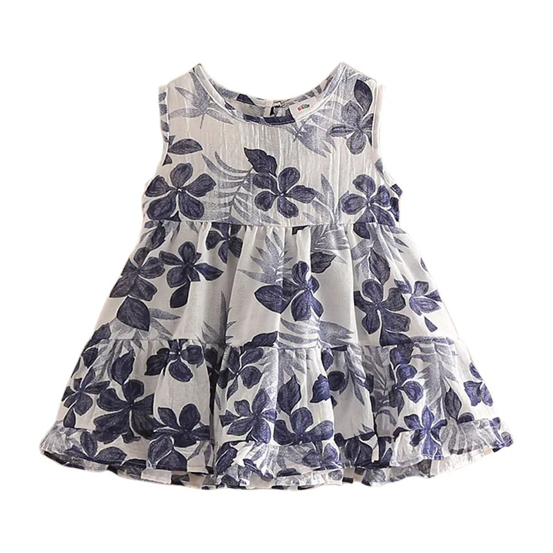 2024 Summer New 2 3 4 5 6 7 8 10 Years  Children Clothing Kids Flower Print Vest Sundress Sleeveless Tank Dress For Baby Girls