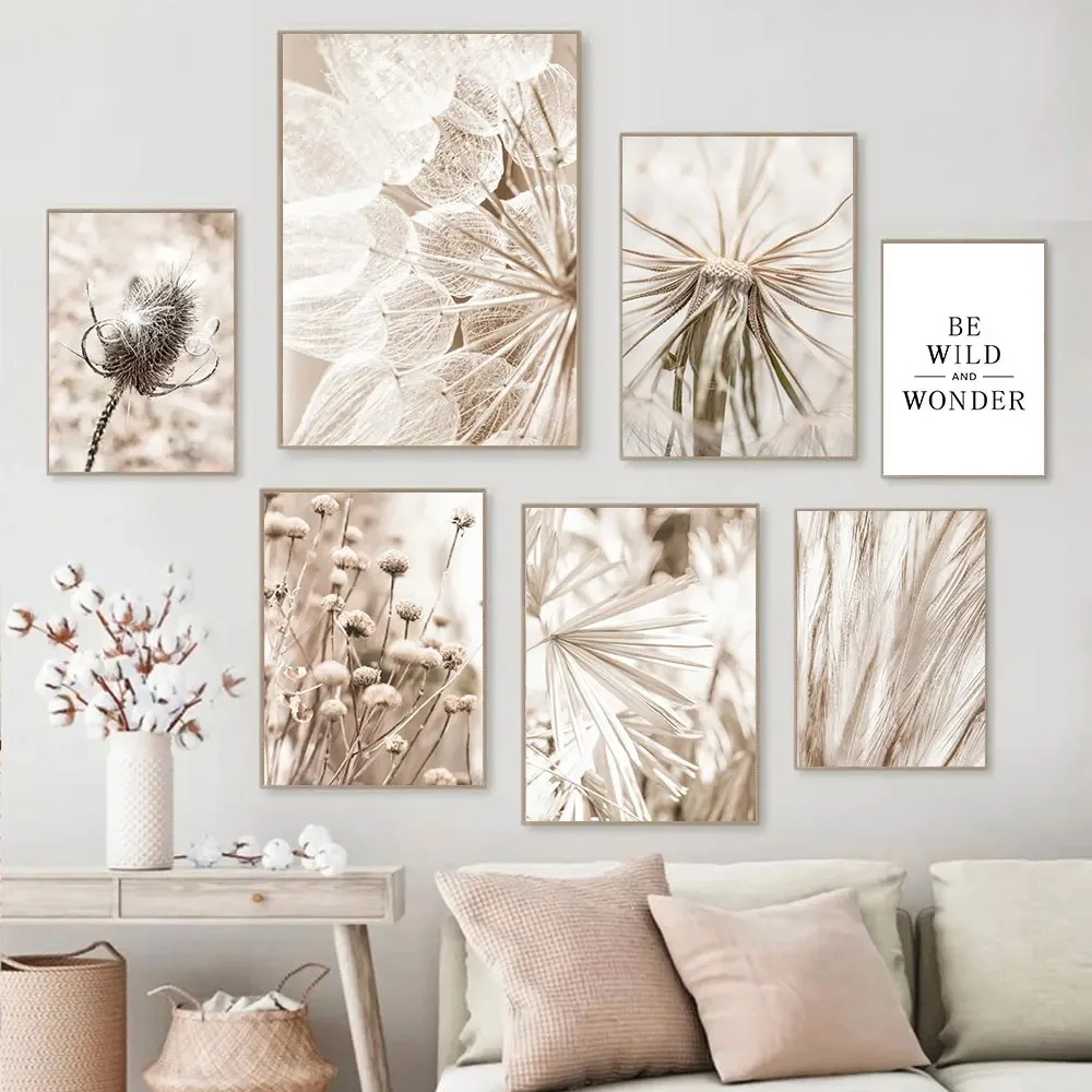 Nórdico arte da parede dandelion reed arte imprime ser selvagem citações poster bege paisagem quadros de parede lona sala estar