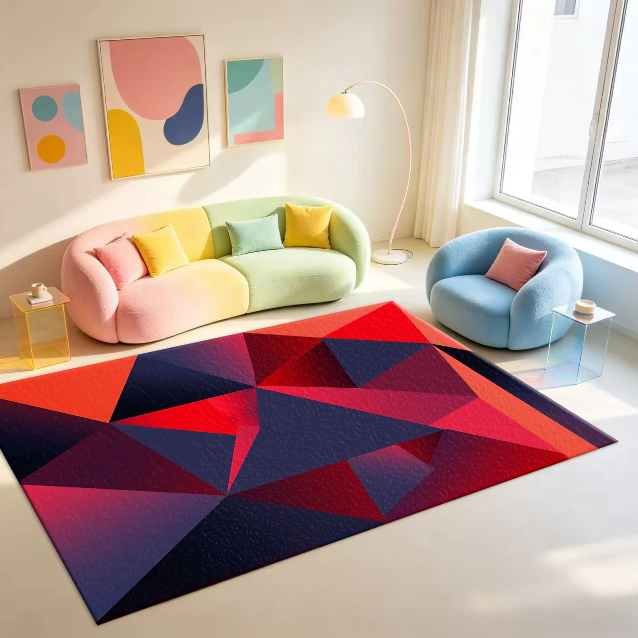 Dark Tone Red Purple Geometric Triangle Carpet Flooring Modern Abstract Art Area Rug Indoor Home Decor Floor Covering For Sofa Table
