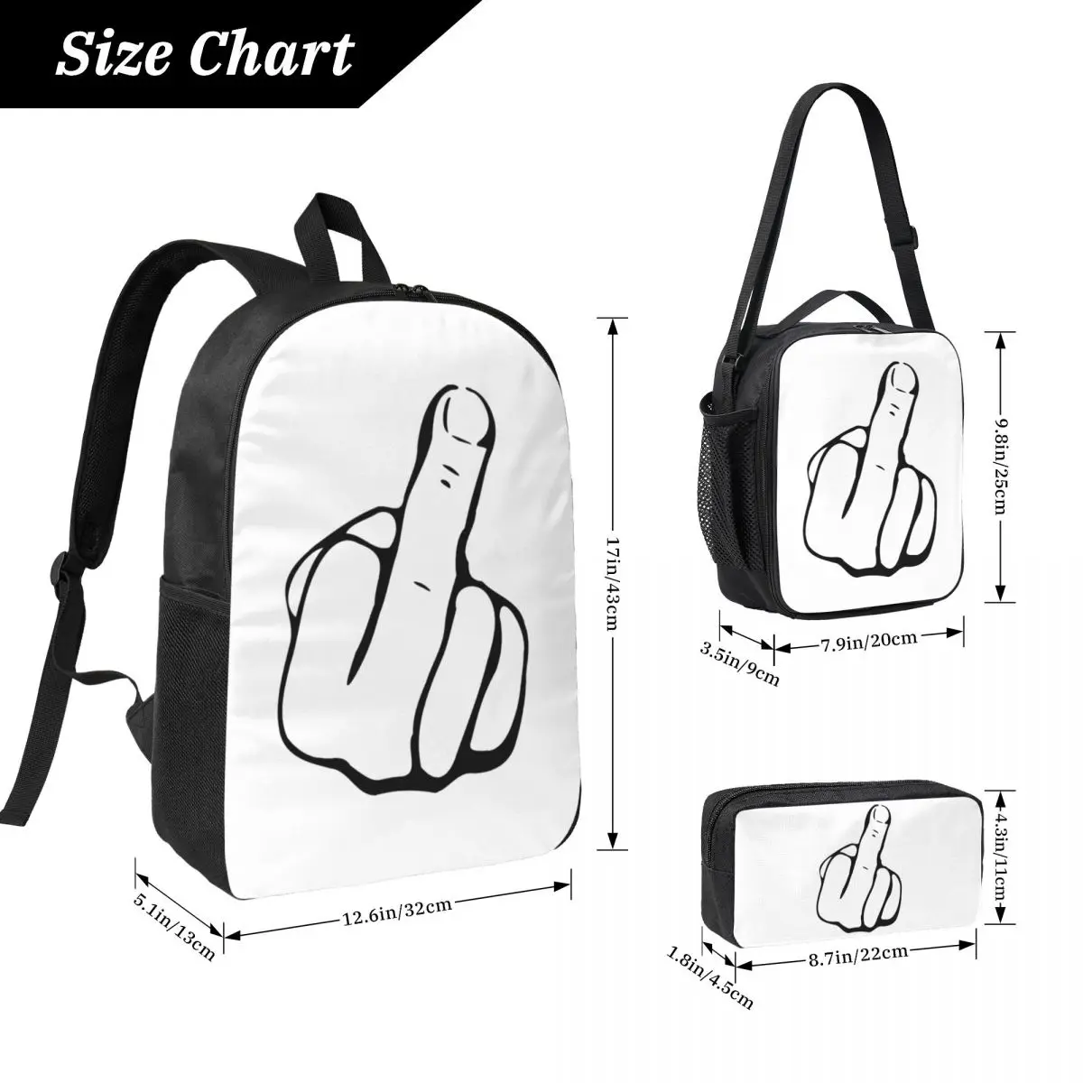 Middle Finger Shows Middle Fingers Backpack BookBag School Bag Computer Shoulder Bags 3ps Insulated Lunch Bag Pencil Case