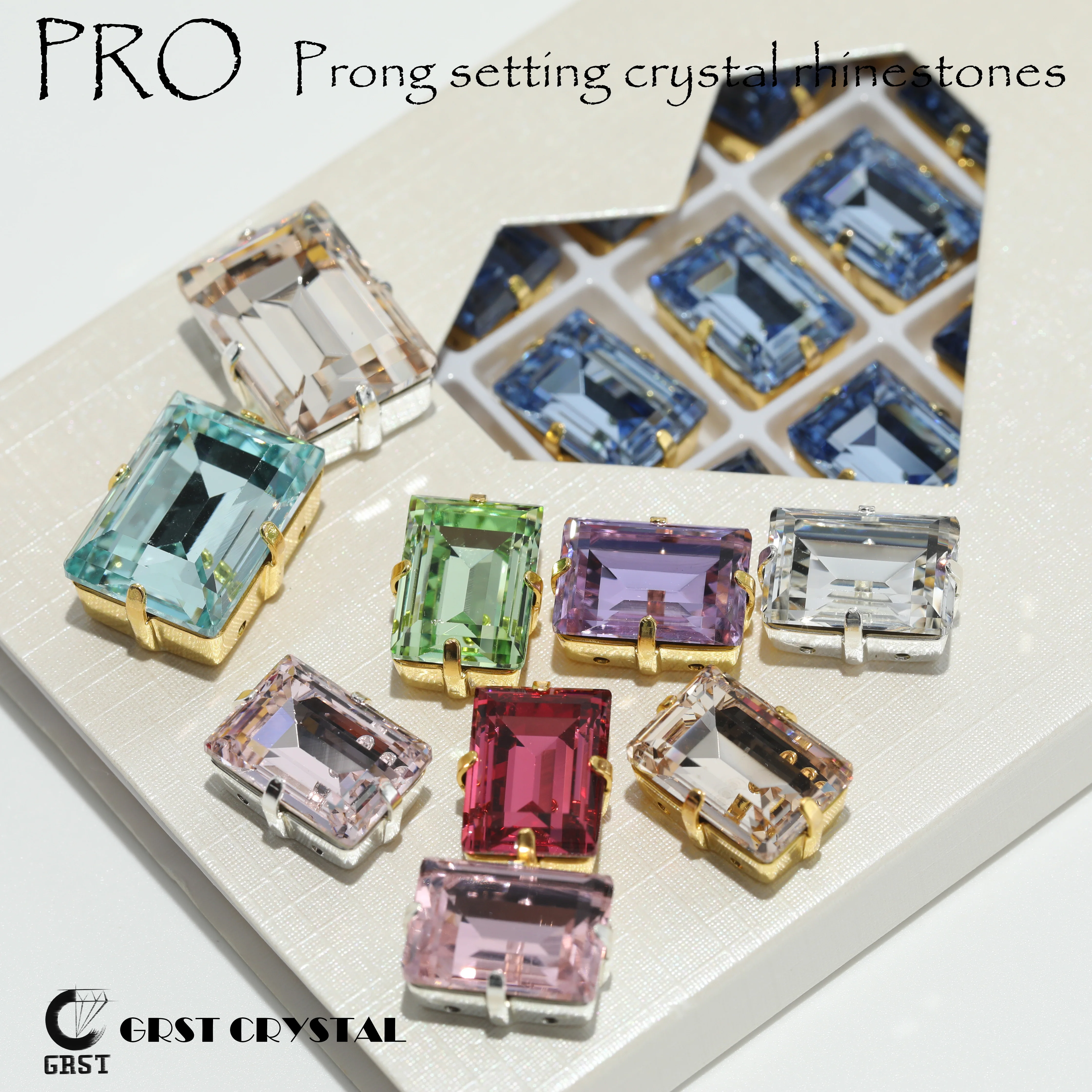 

GRST Premium K9 Mini Sugar Cube Straight Rectangle Rhinestones PRO Craft Prong Setting Stones DIY Wedding Garment Accessories